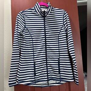 J. McLaughlin Navy and White Striped  exercise Jacket perfect for any day. New!!